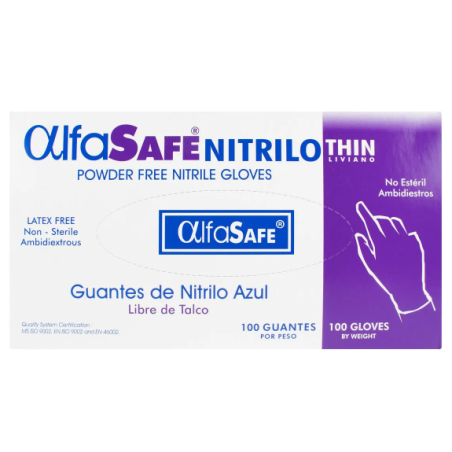 GUANTES DE NITRILIO  AZUL TALLA S/M/L ALFA SAFE