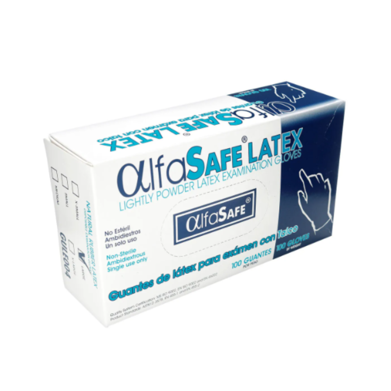 GUANTE LÁTEX EXAMEN CON TALCO ALFASAFE XS S M L x 100 UND GUANTE LÁTEX EXAMEN CON TALCO ALFASAFE XS S M L x 100 UND